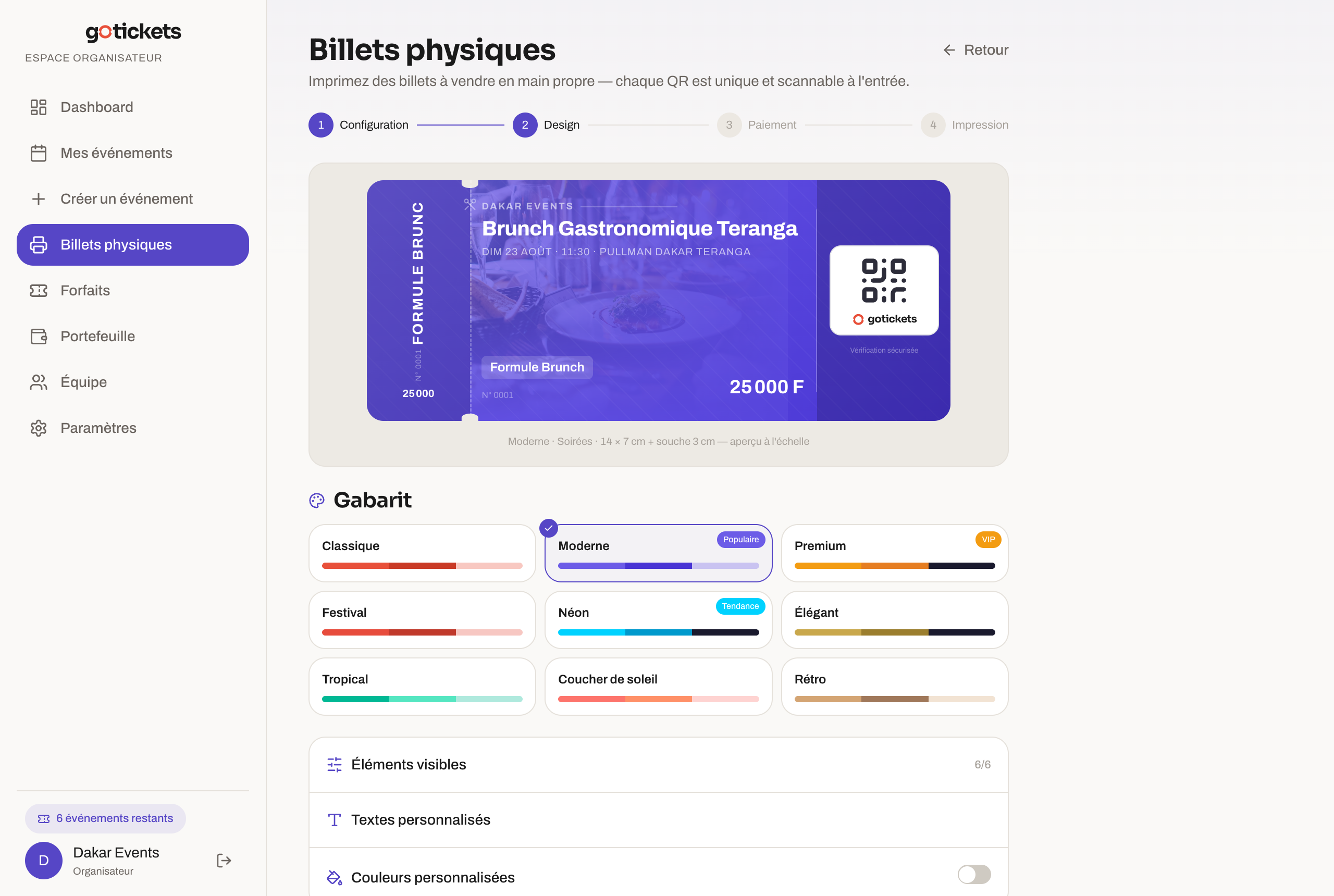 Billets physiques personnalisés GoTickets avec QR unique