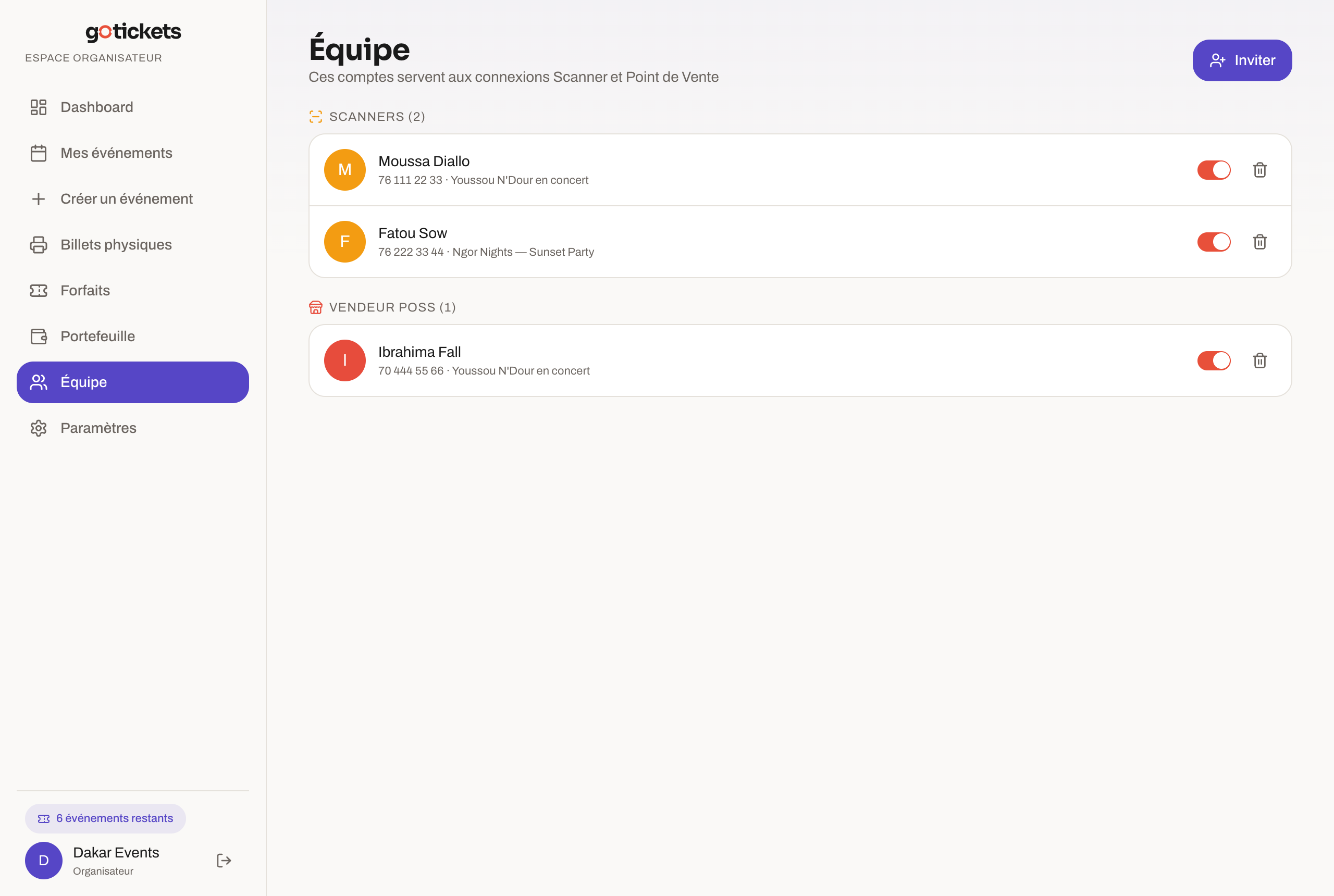 Gestion d'équipe GoTickets : scanneurs et vendeurs POS